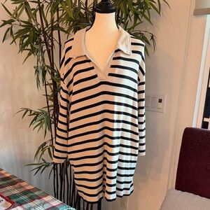 Avenue Black and White Striped Button Down Shirt